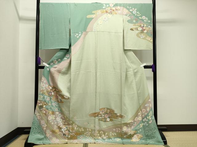 平和屋着物●訪問着　駒刺繍　鳳凰花文　暈し染め　金銀彩　ロング丈　正絹　逸品　CAAY8143gh