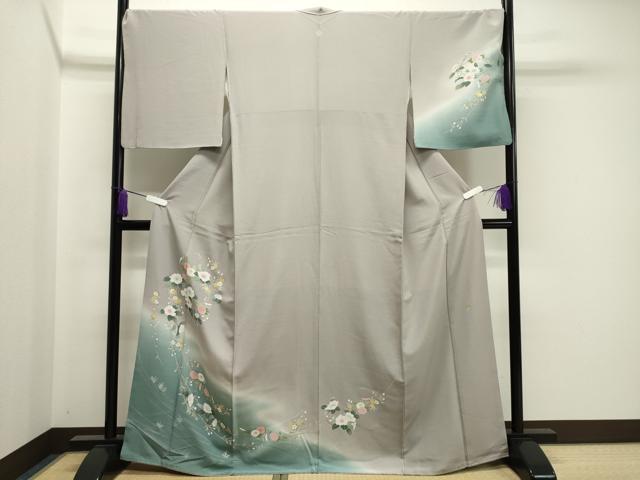 平和屋着物●訪問着　友禅　作家物　流水枝花文　暈し染め　正絹　逸品　CAAY8152gh