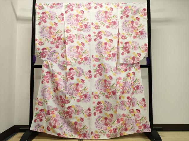 平和屋着物●小振袖　二尺袖　草花文　金彩　洗える着物　未使用　CAAY8164gh