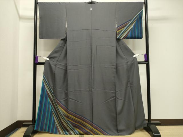 平和屋着物●染色作家　斉藤三才　訪問着　変わり縞　正絹　逸品　CAAY8175gh