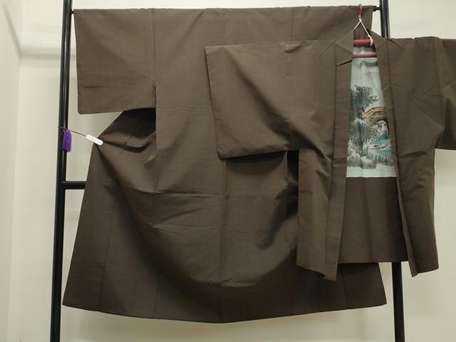 平和屋着物●男性　紬　アンサンブル　赤墨色　正絹　逸品　CAAY8179gh