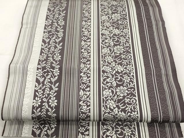 平和屋着物●本場筑前博多織　八寸名古屋帯　花唐草間道　正絹　逸品　CAAY9215yk