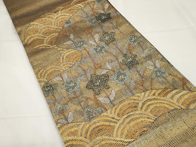 平和屋着物○スリーシーズン 春夏秋 太鼓柄袋帯 吉祥花文 金糸