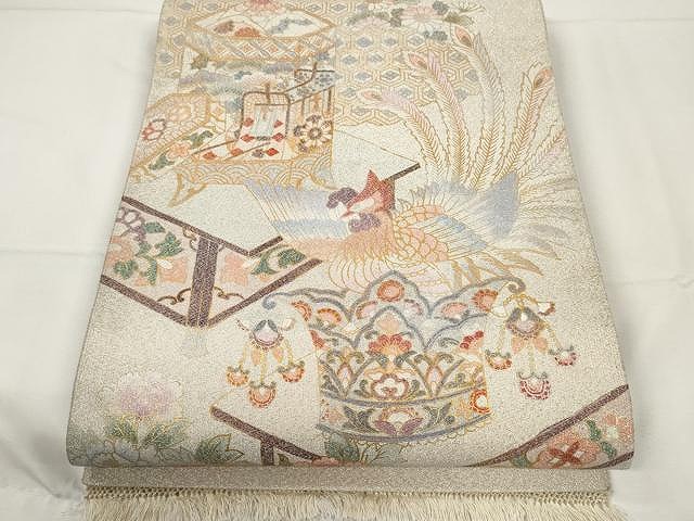 平和屋着物●綴れ　太鼓柄袋帯　鳳凰吉祥花文　金銀彩　正絹　逸品　CAAY9267yk