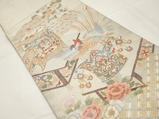 平和屋着物○綴れ 太鼓柄袋帯 鳳凰吉祥花文 金銀彩 正絹 逸品