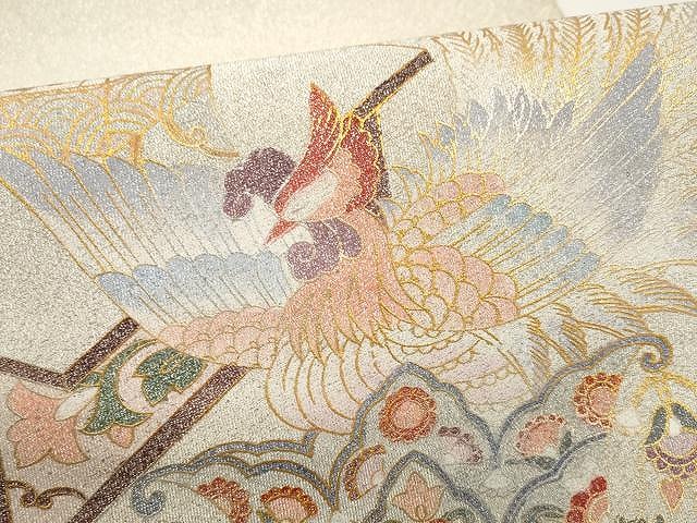 平和屋着物○綴れ 太鼓柄袋帯 鳳凰吉祥花文 金銀彩 正絹 逸品