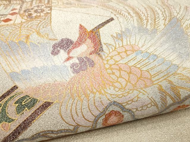 平和屋着物●綴れ　太鼓柄袋帯　鳳凰吉祥花文　金銀彩　正絹　逸品　CAAY9267yk｜詳細画像