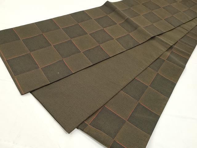 平和屋着物○西陣 織楽浅野 全通柄袋帯 市松文 正絹 逸品