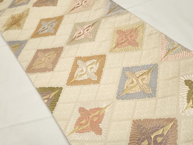 平和屋着物○六通柄袋帯 唐織 松菱取向鶴文 金糸 正絹 逸品