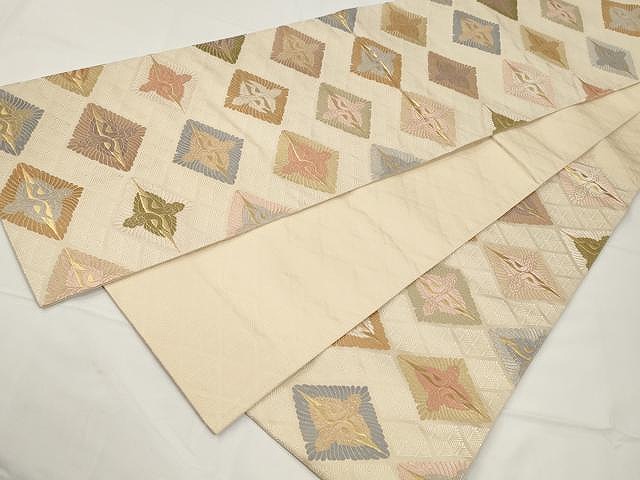 平和屋着物○六通柄袋帯 唐織 松菱取向鶴文 金糸 正絹 逸品