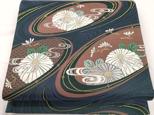 平和屋着物●六通柄袋帯　唐織　菊流水文　金銀糸　正絹　逸品　CAAY9299yk