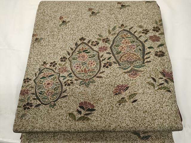 平和屋着物●太鼓柄袋帯　紬地　枝花文　金彩　正絹　逸品　未使用　CAAY9302yk