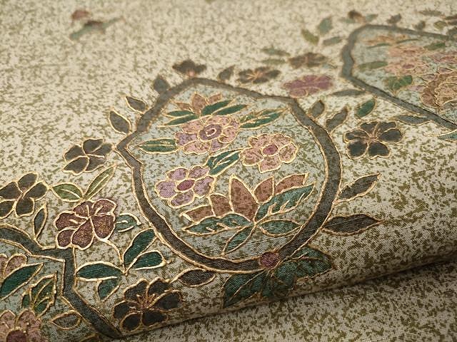 平和屋着物●太鼓柄袋帯　紬地　枝花文　金彩　正絹　逸品　未使用　CAAY9302yk 平和屋着物○太鼓柄袋帯 紬地 枝花文 金彩 正絹 逸品 未