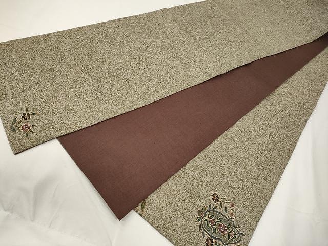 平和屋着物○太鼓柄袋帯 紬地 枝花文 金彩 正絹 逸品 未