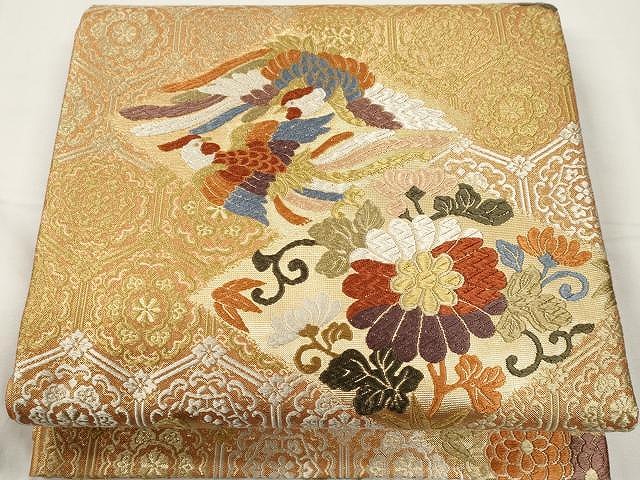 平和屋着物●六通柄袋帯　唐織　鳳凰枝花唐草文　金糸　正絹　逸品　CAAY9305yk