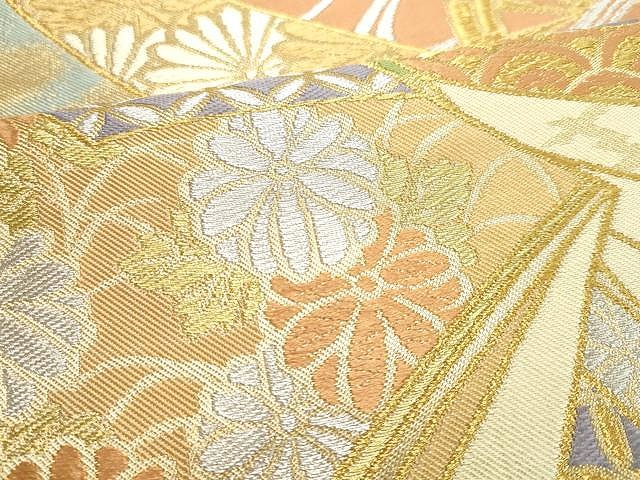 平和屋着物○西陣 川島織物 六通柄 本袋帯 流水花文 金