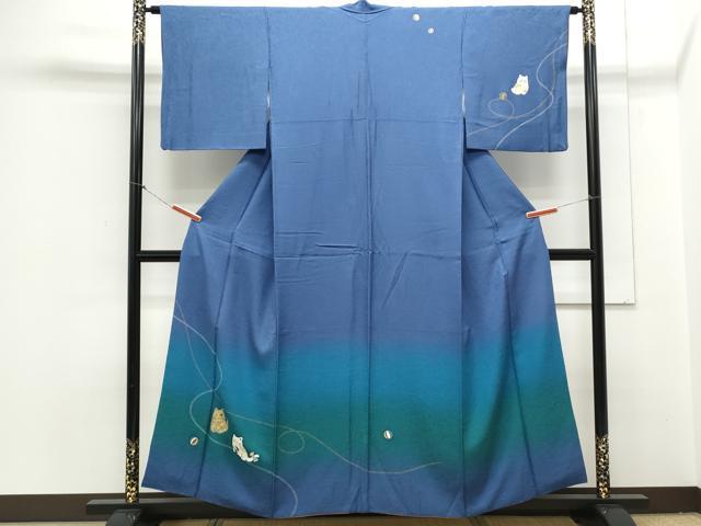 平和屋着物●訪問着　猫　鞠　暈し染め　金彩　正絹　逸品　CAAY9358th