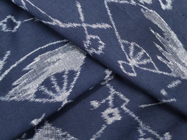 平和屋着物●久留米絣　単衣　扇面枝花文　綿　逸品　CAAY9407th