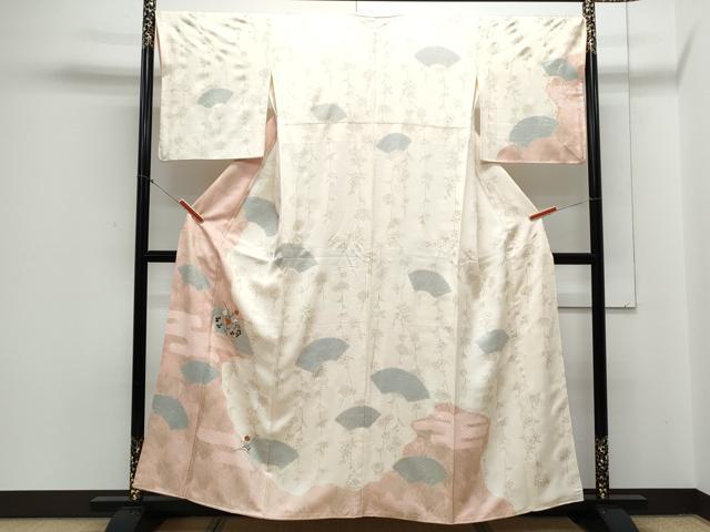 平和屋着物●訪問着　駒刺繍　絞り　地紙草花文　金彩　正絹　逸品　CAAY9468th