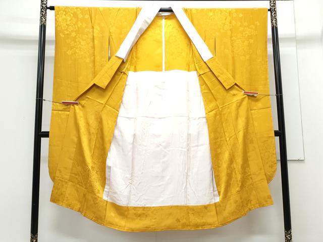 平和屋着物○振袖用 長襦袢 無双仕立て 舞花地紋 山吹色 正絹 逸品