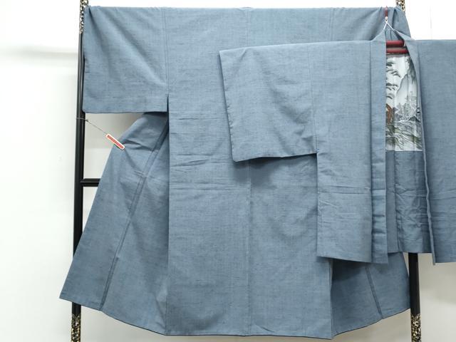 平和屋着物●男性　紬　アンサンブル　色無地　薄花色　キングサイズ　正絹　逸品　CAAY9557th
