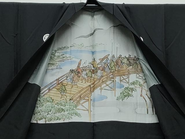 平和屋着物○男性 黒紋付・羽織セット 正絹 逸品 AABE2444ck 正絹 平和