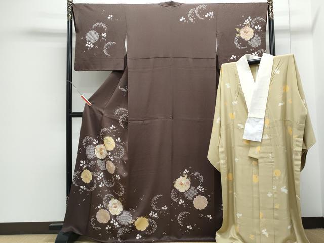 平和屋着物●訪問着　長襦袢セット　無双仕立て　駒刺繍　絞り　雪輪花文　金彩　正絹　逸品　CAAY9594th