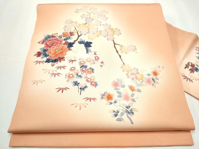 平和屋着物●塩瀬　九寸名古屋帯　友禅　枝花文　正絹　逸品　CAAY9602hy
