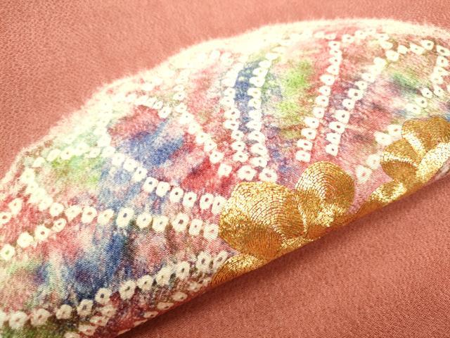 平和屋着物○九寸名古屋帯 駒刺繍 絞り 菊 鬼しぼ縮緬 正絹