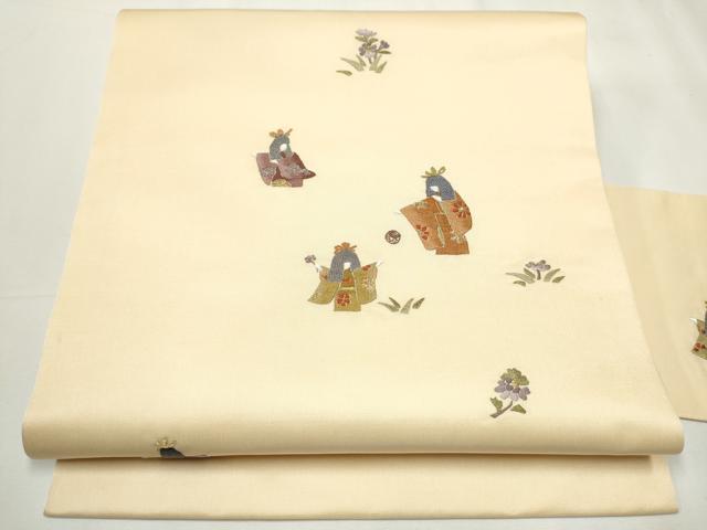 平和屋着物●九寸名古屋帯　総刺繍　人物草花文　金糸　正絹　逸品　CAAY9607hy