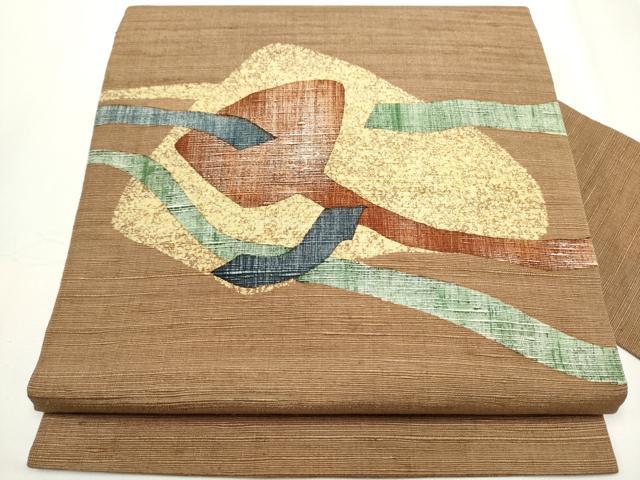 平和屋着物●九寸名古屋帯　紬地　幾何学文様　正絹　逸品　CAAY9617hy