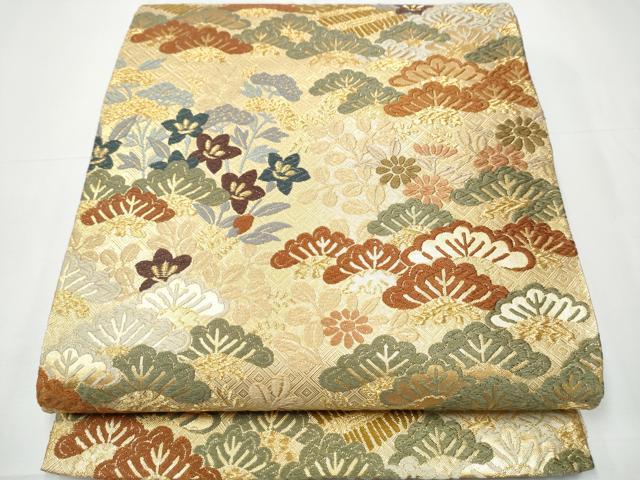 平和屋着物●佐賀錦　六通柄袋帯　唐織　草花文　金糸　正絹　逸品　CAAY9655hy