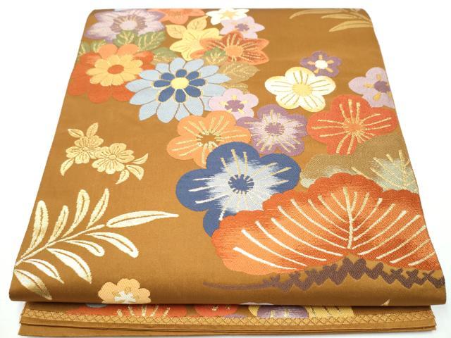 平和屋着物●六通柄袋帯　唐織　草花文　金糸　正絹　逸品　CAAY9659hy