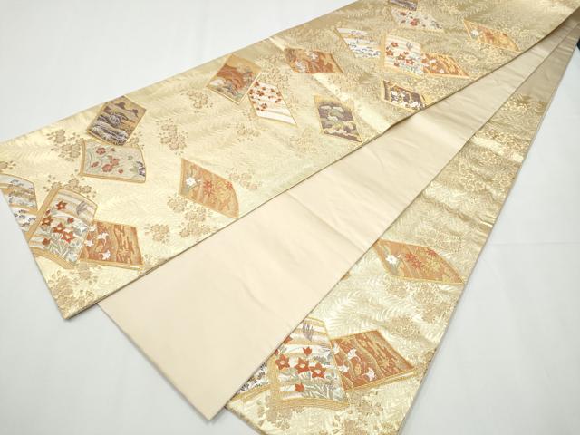 平和屋着物●西陣の名門　加納幸謹製　六通柄袋帯　唐織　冊子草花文　金糸　正絹　逸品　CAAY9662hy 平和屋着物○西陣の名門 加納幸謹製 六通柄袋帯 唐織 冊子