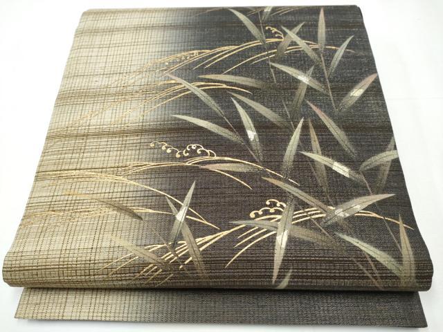 平和屋着物●太鼓柄袋帯　紬地　流水枝葉文　金彩　証紙付き　CAAY9671hy