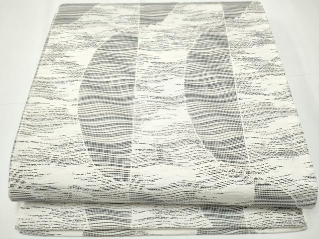 平和屋着物●六通柄袋帯　和紙　松煙染　幾何学文様　銀糸　正絹　逸品　CAAY9677hy