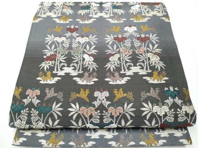 平和屋着物○両面 全通柄袋帯 唐織 動物桐文 寿字文