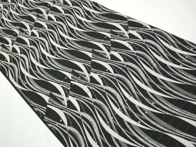 平和屋着物○六通柄袋帯 抽象文 黒地 正絹 逸品 CAAY9687hy