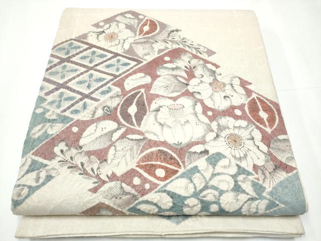 平和屋着物●太鼓柄袋帯　絞り　辻が花　銀通し地　正絹　逸品　CAAY9693hy