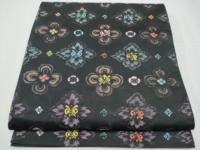平和屋着物●六通柄袋帯　舞花文　黒地　正絹　逸品　CAAY9696hy