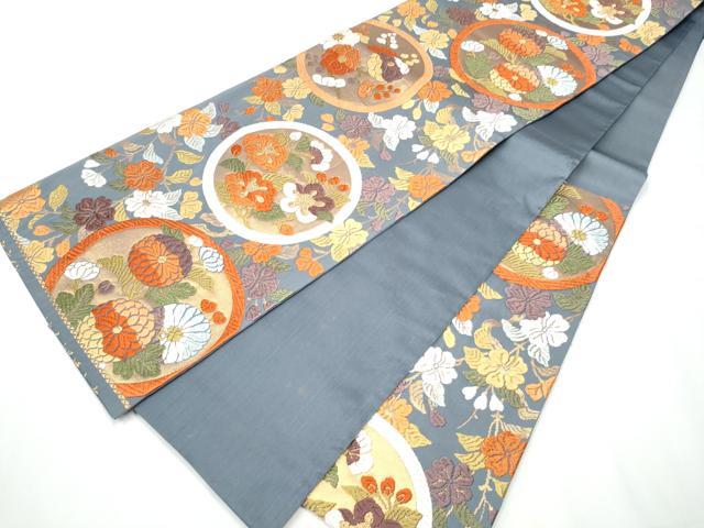 平和屋着物○六通柄袋帯 能衣唐織 枝垂桜菊丸文 金糸 正絹