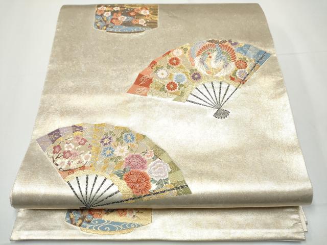 平和屋着物●西陣　長嶋成織物　ながしま帯　六通柄袋帯　唐織　桧扇新趣文　瀞銀錦　引箔　正絹　逸品　CAAY9710hy