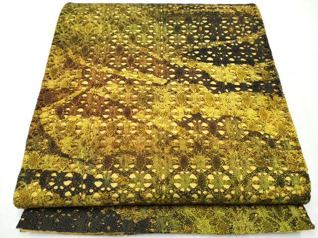 平和屋着物●全通柄袋帯　リボン織　霞文　正絹　逸品　CAAY9714hy