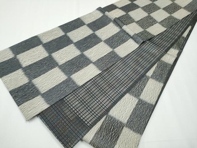 平和屋着物▽スリーシーズン　春夏秋　両面　全通柄袋帯　櫛織　市松文様　金糸　正絹　逸品　CAAY9721hy