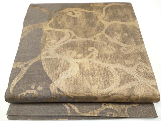 平和屋着物●西陣　勝山織物謹製　六通柄袋帯　紬地　唐草文　金糸　正絹　逸品　CAAY9727hy