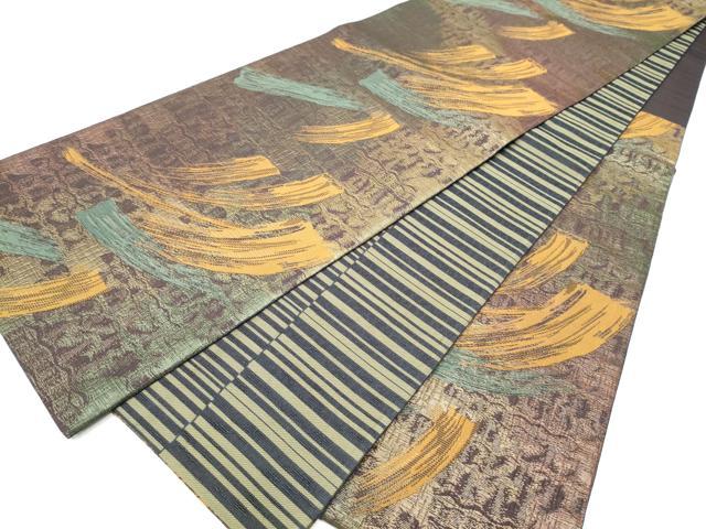 平和屋着物●両面　六通柄袋帯　抽象文　金糸　正絹　逸品　CAAY9761hy