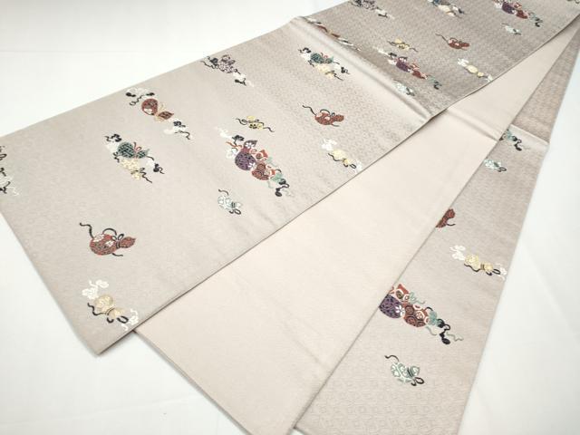 平和屋着物●六通柄袋帯　唐織　瓢箪　蔦の葉文　金糸　正絹　逸品　CAAY9762hy 平和屋着物○六通柄袋帯 唐織 瓢箪 蔦の葉文 金糸 正絹