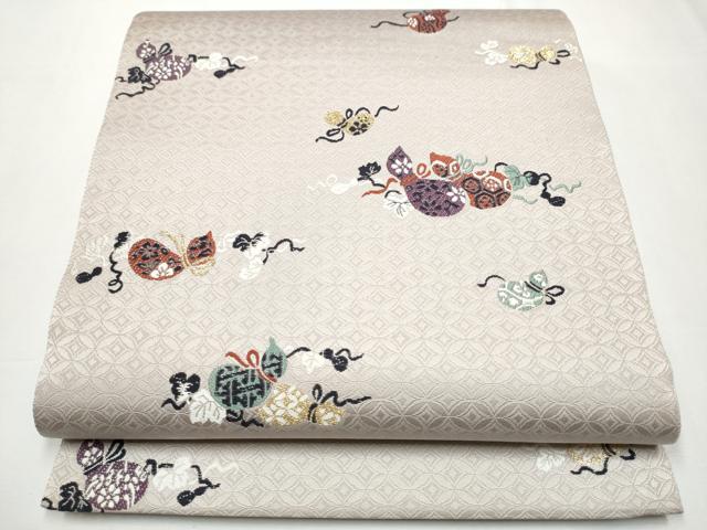 平和屋着物●六通柄袋帯　唐織　瓢箪　蔦の葉文　金糸　正絹　逸品　CAAY9762hy