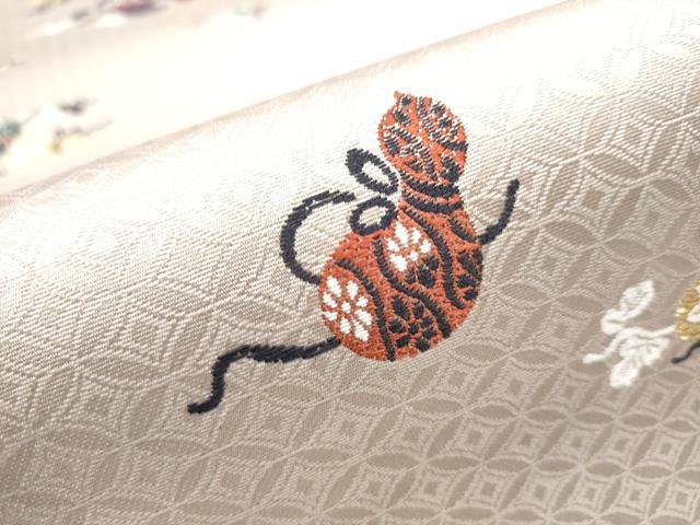 平和屋着物○六通柄袋帯 唐織 瓢箪 蔦の葉文 金糸 正絹