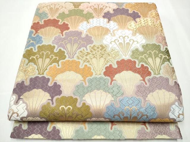 平和屋着物●六通柄袋帯　唐織　雪輪青海波文　金糸　正絹　逸品　CAAY9773hy